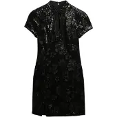 Superdry pour femme. W8012036A Mini robe Mandarin à paillettes noir (S), Casuel, Fête, Polyester, Manche courte
