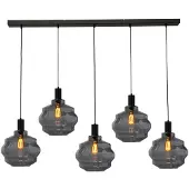 Masterlight Lampe suspendue 5 lumières - noire - Porto avec verres à fumée Ball - Ø 30cm