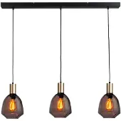 Masterlight Lampe suspendue 3 lumières - dorée - Porto avec des lunettes rouges Nicolette