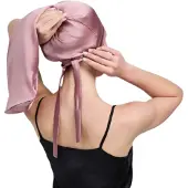 INF Bonnet de nuit long 100% soie de mûrier Pink