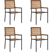 vidaXL Chaises de jardin empilables, lot de 4, marron et noir, 54 x 56 x 90 cm
