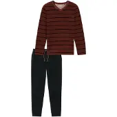 Schiesser Pyjama long bordeaux / noir