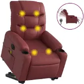 vidaXL Fauteuil de massage avec releveur électrique vin rouge similicuir
