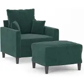 vidaXL Fauteuil avec pouf vert foncé 60 cm velours
