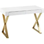 Wohnling Table 118x76x57 cm bois, brillant, pieds en métal blanc, or |