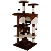 Lionto Arbre à chat, grand arbre à chat & à jeux de 130 cm avec 2 grottes, escalier, 3 surfaces de repos & troncs en sisal, gris/blanc