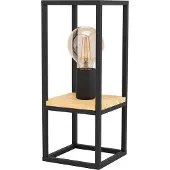 Eglo Lampe de table Libertad, lampe de table, lampe de chevet en métal noir et bois naturel, lampe de salon, lampe avec interrupteur, douille E27