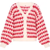 Mymo Cardigan beige / rose clair / rouge