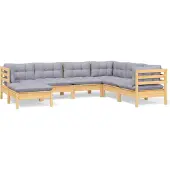 vidaXL Ensemble salon de jardin 7 pièces avec coussins gris pin massif