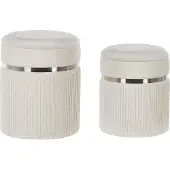 Beliani Lot de 2 poufs de rangement en velours blanc cassé CAMDENTON