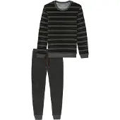 Schiesser Pyjama long 'Casual Nightwear' gris foncé / noir