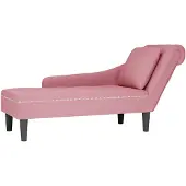 vidaXL Chaise longue avec coussin et accoudoir droit rose velours