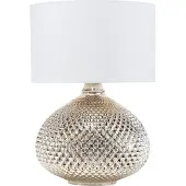 Beliani Lampe à poser verre doré 55 cm abat-jour tissu blanc en forme de vase long câble avec interrupteur Style charmant