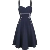 Voodoo Vixen Robe mi-longue Rockabilly de - Robe Évasée Claudia Nautical - S - XXL - pour Femme - marine - Taille M