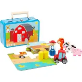 Small Foot Set de jeu de la ferme dans une valise Legler Univers de jeu dans une valise La ferme des fermiers