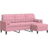 vidaXL Canapé 3 places avec pouf rose 180 cm velours
