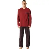 Schiesser Pyjama long ' Comfort Nightwear ' rouge foncé