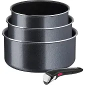 Tefal Ingenio L15890, ensemble de casseroles, noir, aluminium, revêtement antiadhésif en titane, couleur noire, indicateur de température