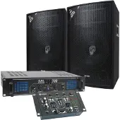 Skytec Kit DJ - Kit DJ complet avec table de mixage, amplificateur et 12 haut-parleurs - 700W (Mélangeur de ligne), Table de mixage, Noir