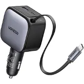 UGREEN Chargeur de Voiture avec Câble Rétractable 60W 2xUSB-C et 1xUSB-A Gris