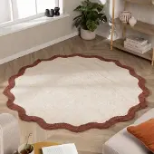 FRAAI Tapis Rond Lavable – Hazy Marron/Crème | Ø 120cm | Rond | Pile courte