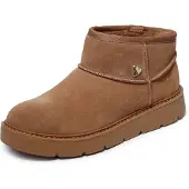 SKECHERS Slip-Ins Keep Street - Cozy Mini Enkellaarsjes Plat - Cognac - Maat 36