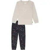 Schiesser Pyjama ' Family ' beige chiné / bleu foncé