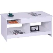 Relaxdays Table basse pliable , dimensions : 50 x 110 x 50 cm, table de salon avec espace de rangement, surface de rangement supplémentaire, blanche