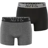 Phil&Co. Boxers ' 2-Pack Jersey ' gris / noir