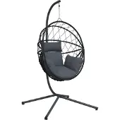 vidaXL Fauteuil suspendu design oeuf avec support Anthracite Rotin et acier