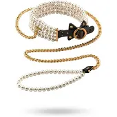 Allure - collier perlé avec laisse - noir