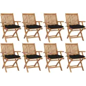 vidaXL Chaises de jardin pliantes avec coussins 8 pcs. Bois massif teck