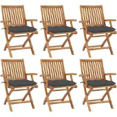 vidaXL Chaises de jardin pliantes avec coussins 6 pcs. Bois massif teck