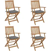 vidaXL Chaises de jardin pliantes 4 pièces avec coussins en bois massif d'acacia