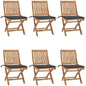vidaXL Chaises de jardin pliantes avec coussins 6 pcs. Bois massif teck