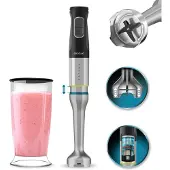 Cecotec Batidora de mano Katana 15 Jar G, 1500 W, 21 vitesses et mode turbo, 4 lames en titane noir, cloche anti-éclaboussures
