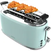 Cecotec Toast&Taste 1600 Retro Double Blue 4-Slice Toaster. 1630 W, 2 Wide and Long Slots of 3.8 cm, Stainless Steel