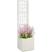vidaXL Jardinière avec treillis , blanche, 36 x 36 x 140 cm, PP