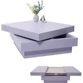 Mendler Table basse de salon HWC-G83, extensible, pivotante, 30x70x70cm gris terne