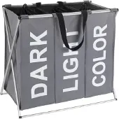 Wenko Panier à linge - 3 compartiments - Polyester - 130 L - gris