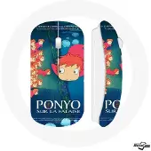 MANIACASE Souris sans fil - Ponyo sur la falaise - Bleu - Compatible Mac et PC - Clé USB wifi incluse