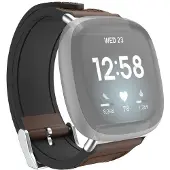 Hama Braclet Fitbit Versa 3/Sense, bracel. de montre cuir et silic., marron