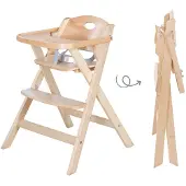 Roba Chaise haute pliante, chaise haute pliable peu encombrante, chaise haute pour bébé & enfant en bois naturel