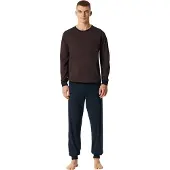 Schiesser Pyjama long bleu nuit / rouille