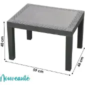 IPAE Progarden Table basse effet rotin "Jack" - Gris - L 59 x l 46 x H 40 cm