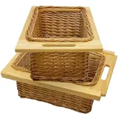 KuKoo Panier de Rangement Coulissants en Pin 40cm Brun Solide Cuisine Salle de Bain