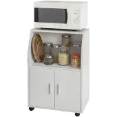 SoBuy Meuble de cuisine avec étagères et portes, blanc pour micro-ondes avec roulettes étagère réglable meuble de FRG241-W
