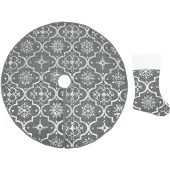vidaXL Jupe de sapin de Noël de luxe avec chaussette Gris 90 cm Tissu
