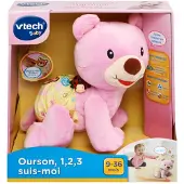 Vtech Peluche interactive Ourson 1 2 3 suis-moi Rose