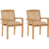 vidaXL Chaises de jardin 2 pcs. avec coussin beige teck massif